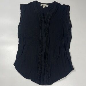 Anthropologie Eri + Ali Black Button Front Crochet Detail Sleeveless Top XS